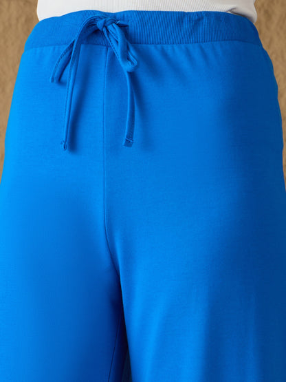 Royal Blue Terry Wide Leg Track Pants