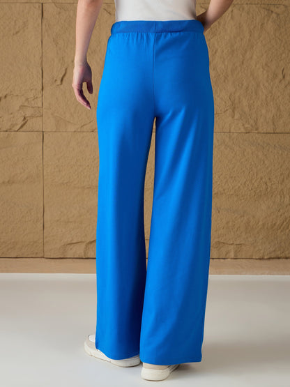 Royal Blue Terry Wide Leg Track Pants
