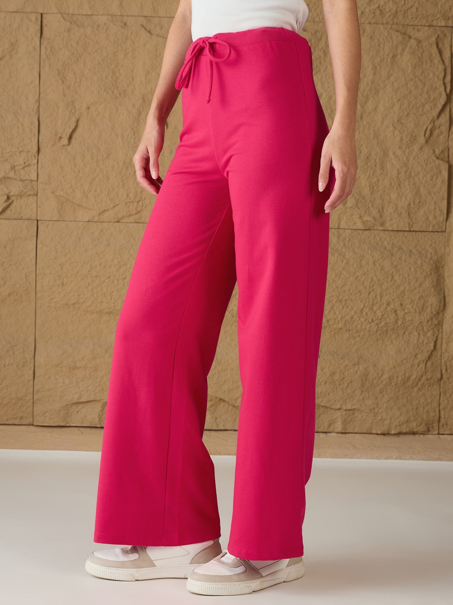 Fuchsia Terry Wide Leg Track Pants