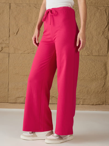 Fuchsia Terry Wide Leg Track Pants