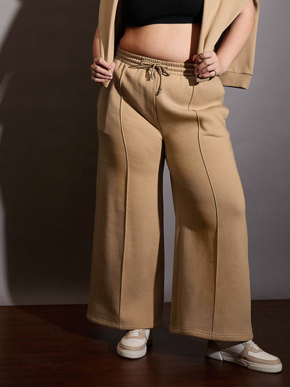 Beige Fleece Drawstring Sweatpants