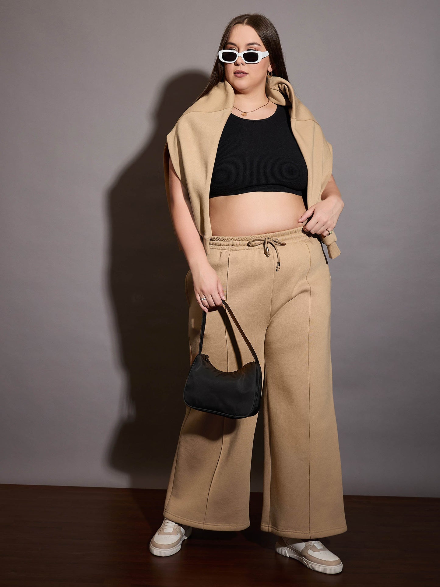 Beige Fleece Drawstring Sweatpants