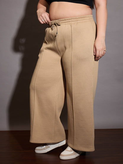 Beige Fleece Drawstring Sweatpants