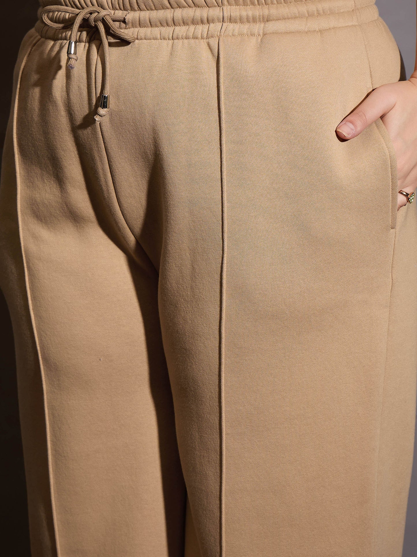 Beige Fleece Drawstring Sweatpants