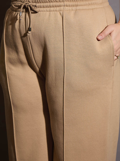 Beige Fleece Drawstring Sweatpants