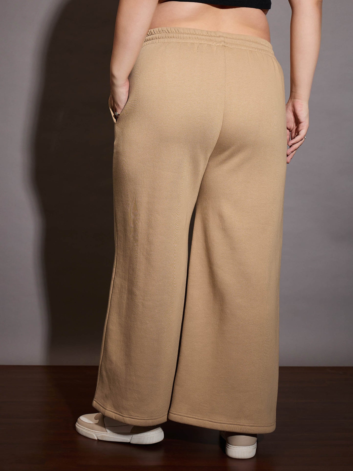 Beige Fleece Drawstring Sweatpants