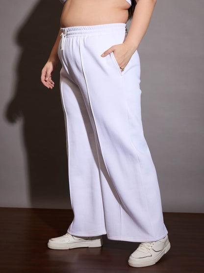 White Fleece Drawstring Sweatpants