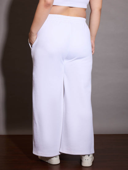 White Fleece Drawstring Sweatpants