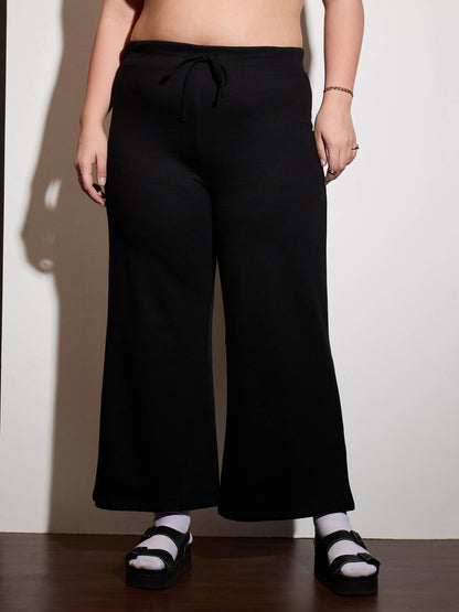 Plus size women's Black Polycotton Black Terry Drawstring Track Pants by Sassafras Curve for wholesale buyers, boutiques, resellers and bulk orders