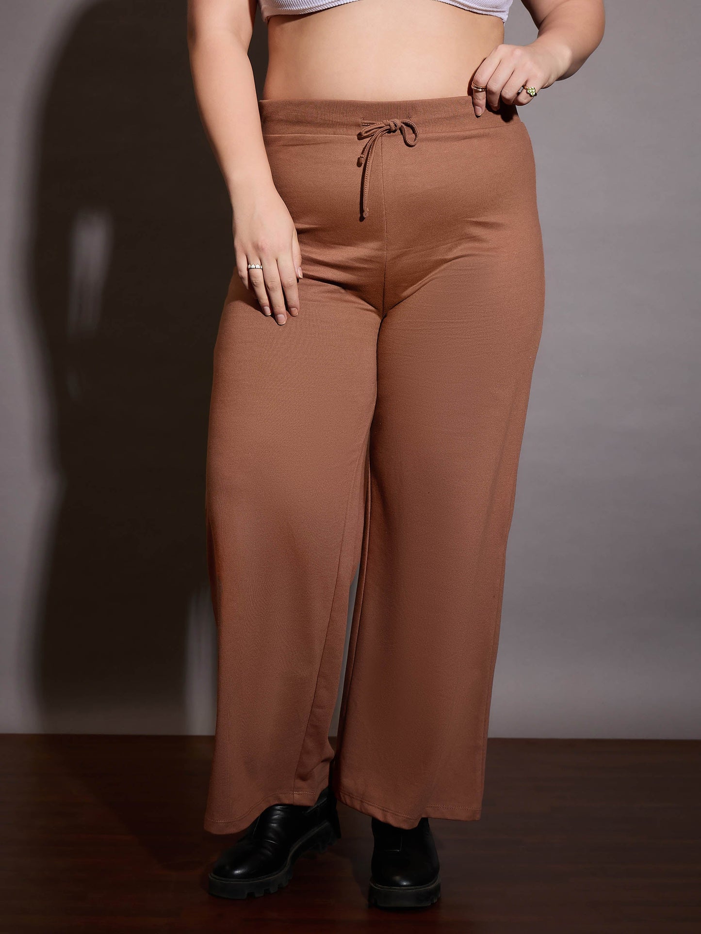 Plus size women's Brown Polycotton Brown Terry Drawstring Track Pants by Sassafras Curve for wholesale buyers, boutiques, resellers and bulk orders
