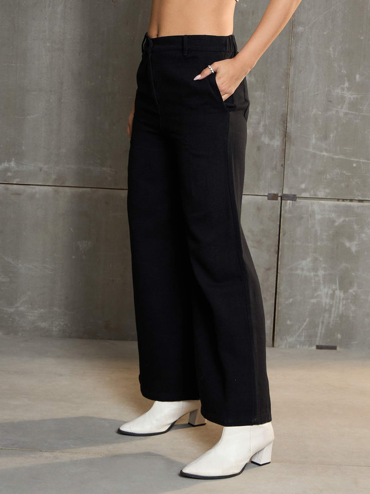 Women Black Denim Flared Pants