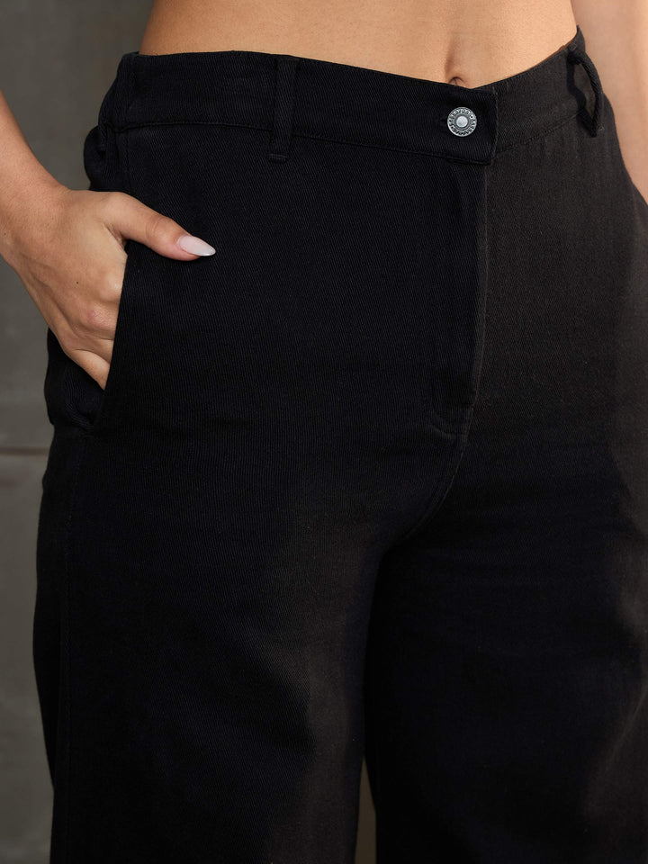 Women Black Denim Flared Pants