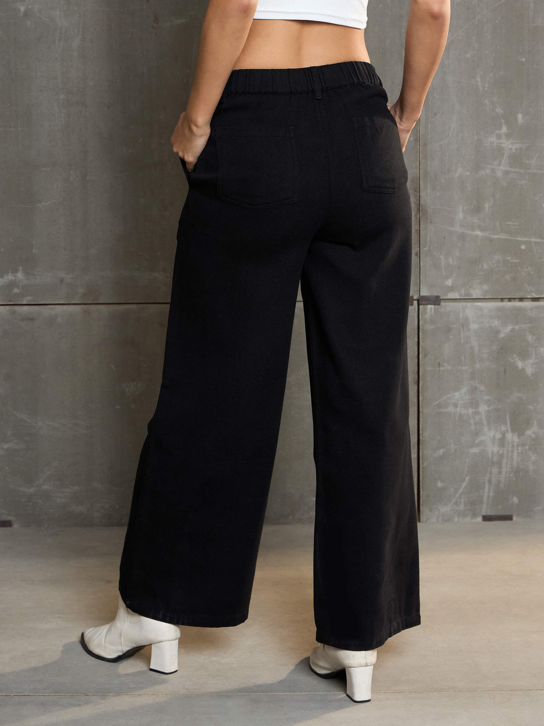 Women Black Denim Flared Pants