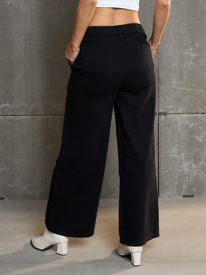 Women Black Denim Flared Pants