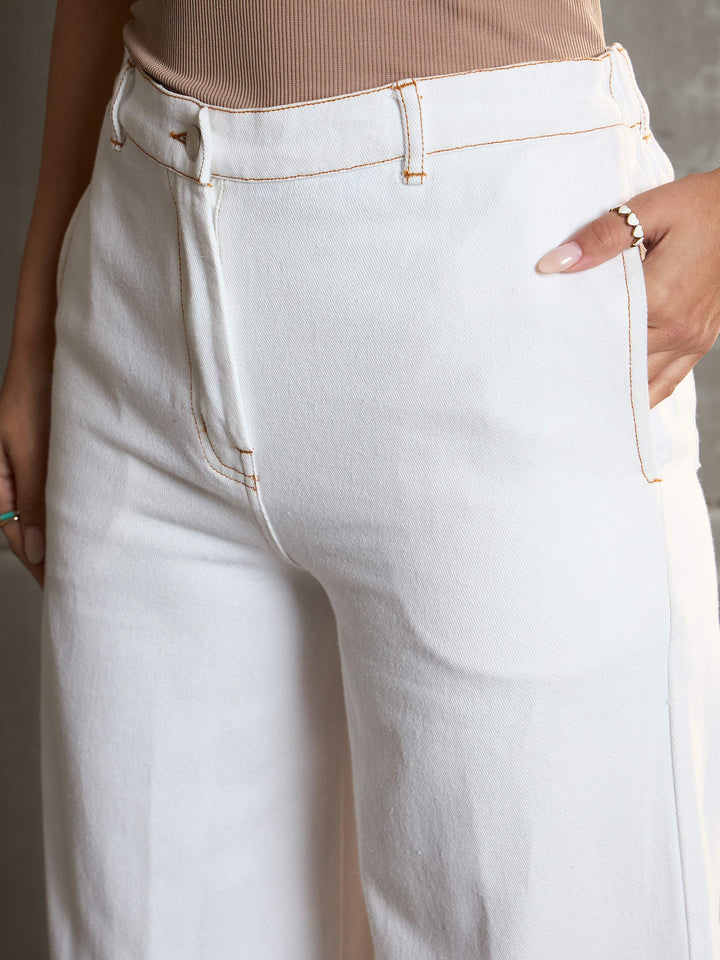 Women White Denim Flared Pants