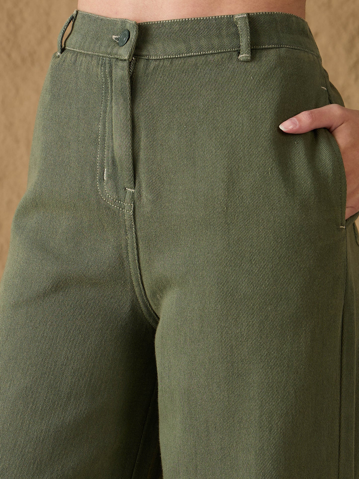 Olive Denim Flared Pants