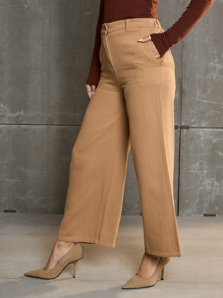 Women Brown Denim Flared Pants