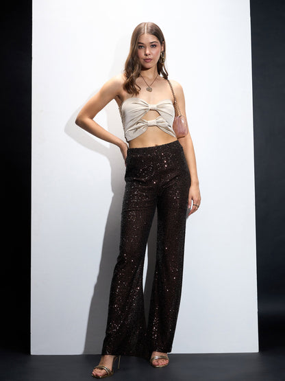 Brown Sequin Bell Bottom Pants