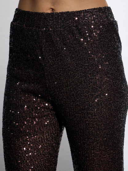 Brown Sequin Bell Bottom Pants