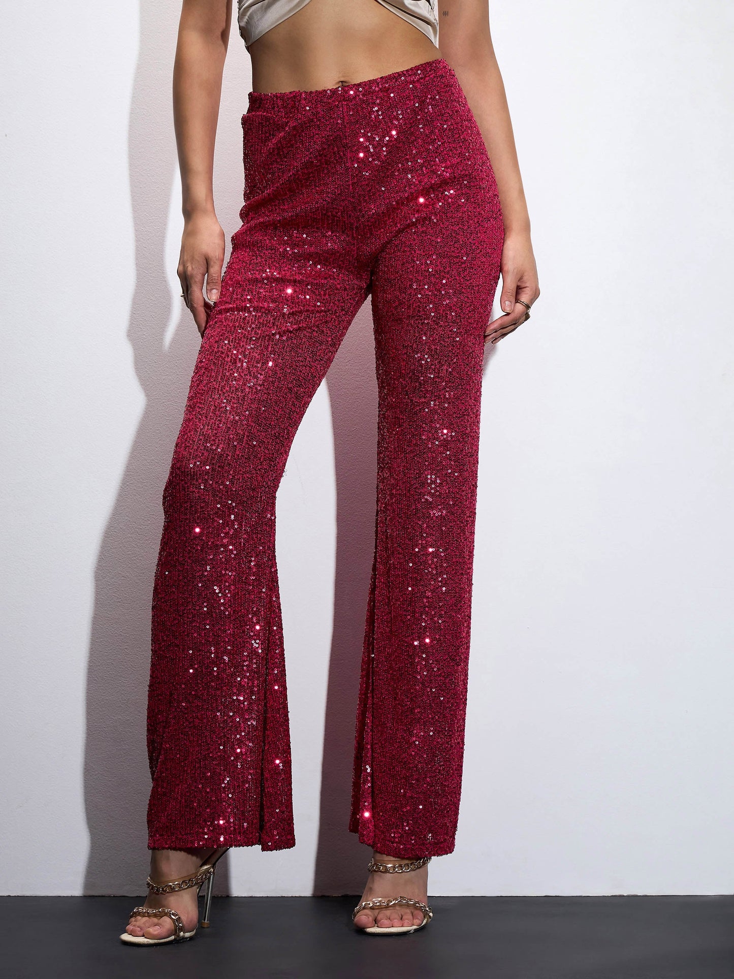 Fuchia Sequin Bell Bottom Pants