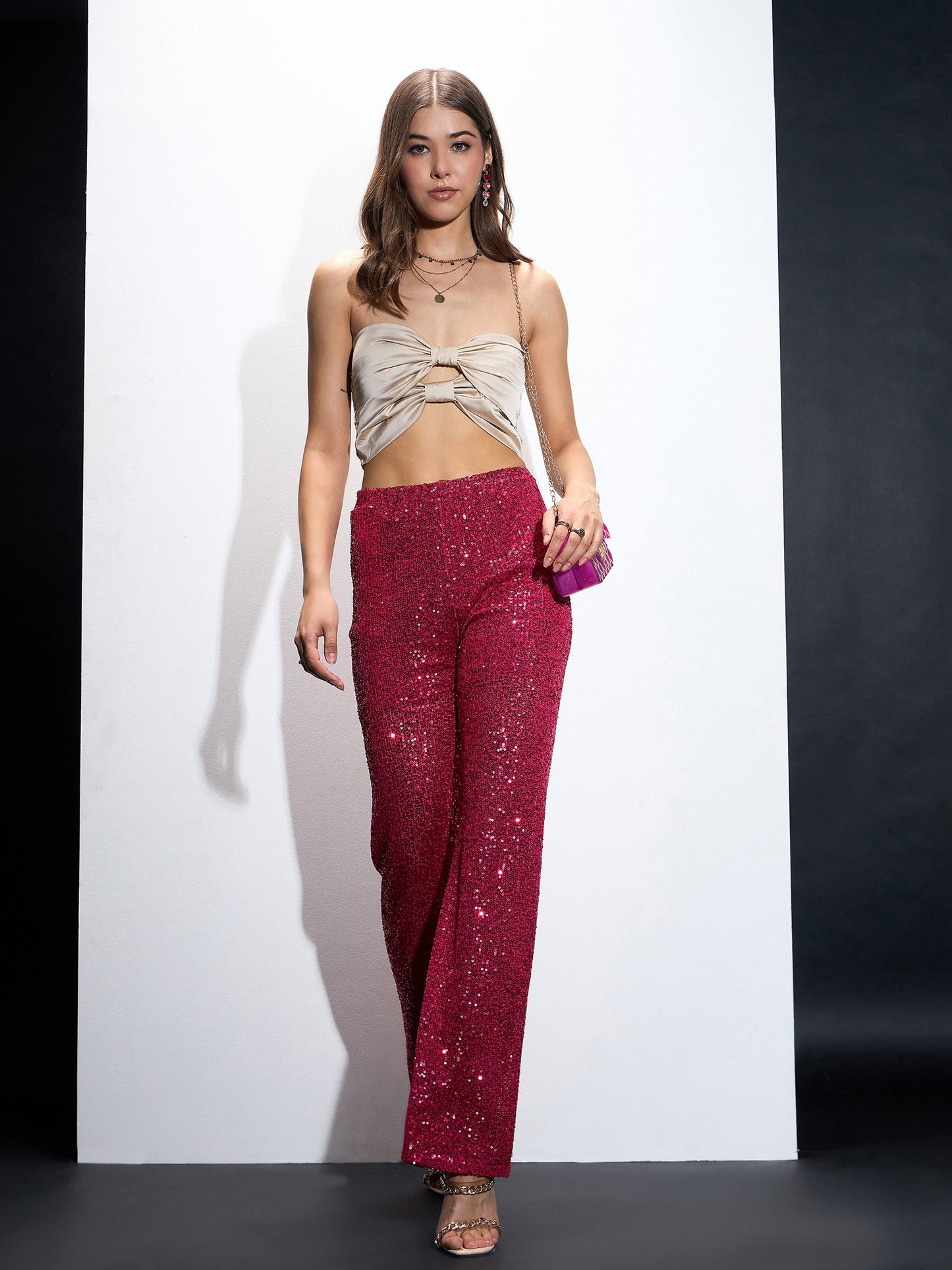 Fuchia Sequin Bell Bottom Pants