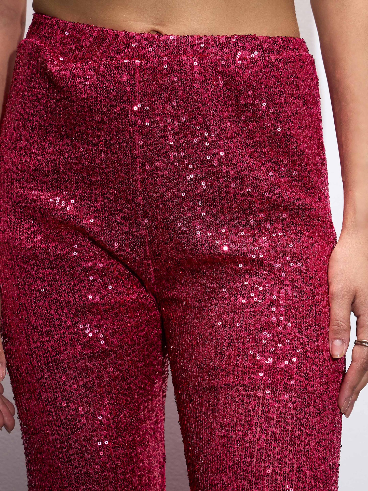 Fuchia Sequin Bell Bottom Pants