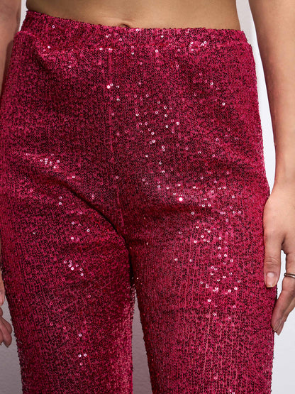 Fuchia Sequin Bell Bottom Pants