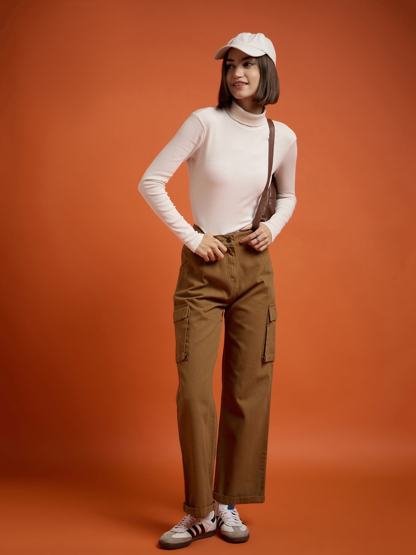 Tan Box Pockets Straight Cargo Pants