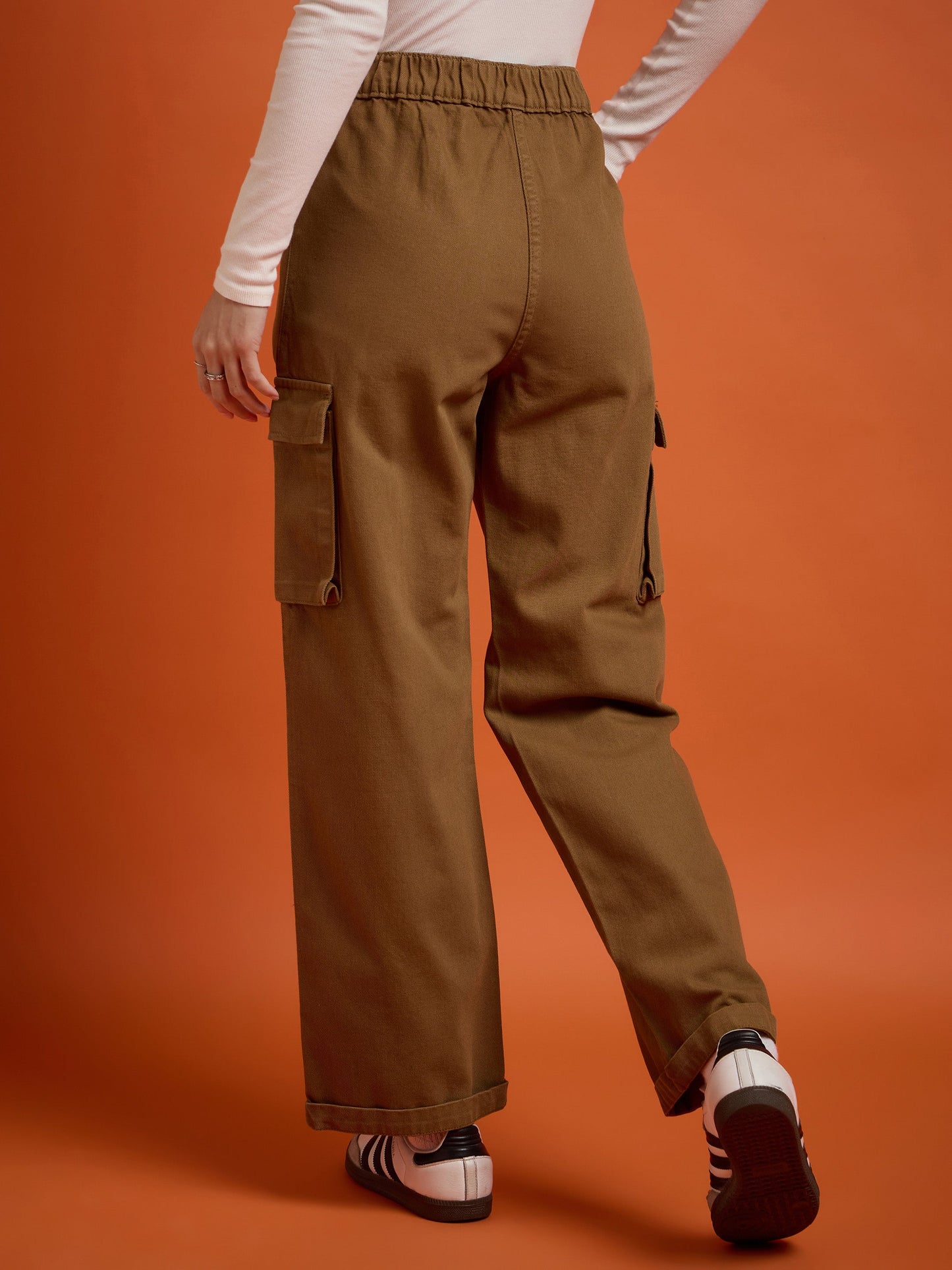 Tan Box Pockets Straight Cargo Pants