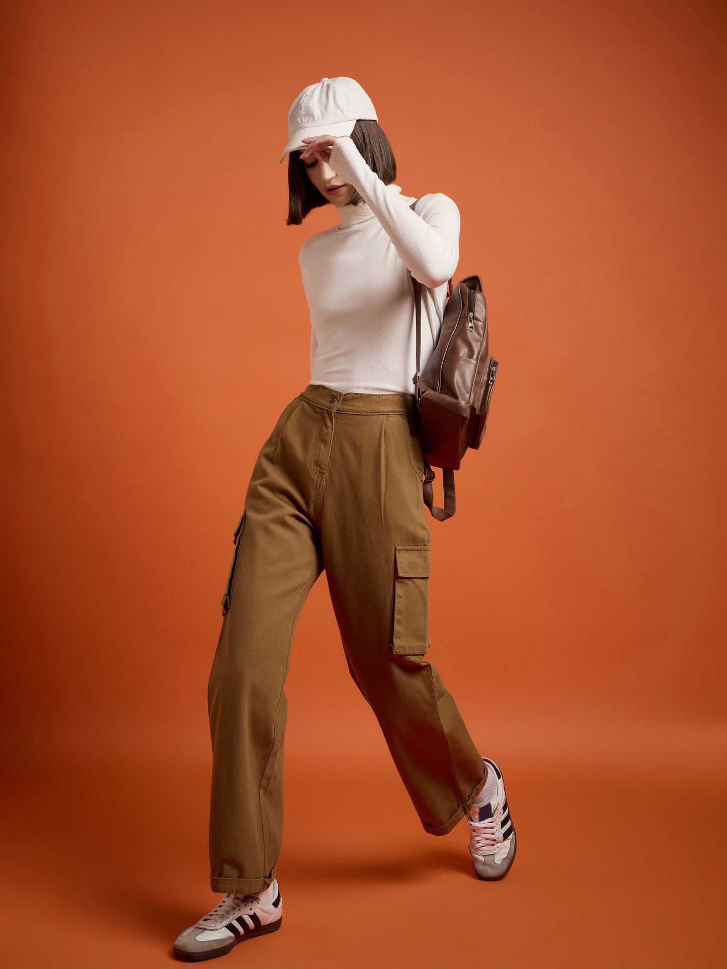 Tan Box Pockets Straight Cargo Pants