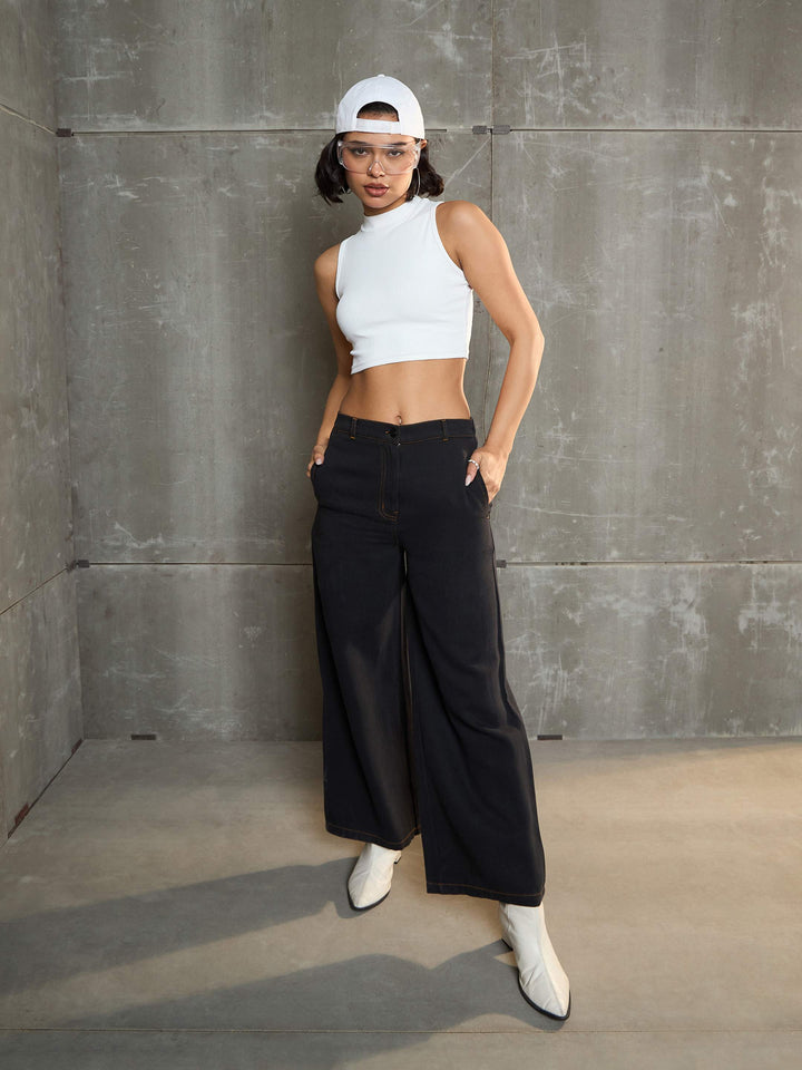 Women Charcoal Denim Flared Pants