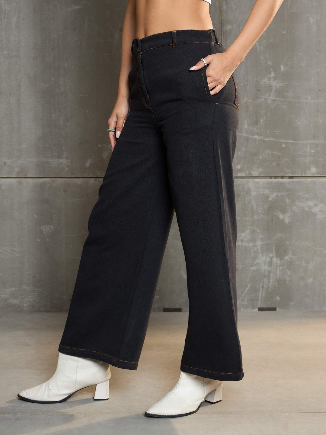 Women Charcoal Denim Flared Pants