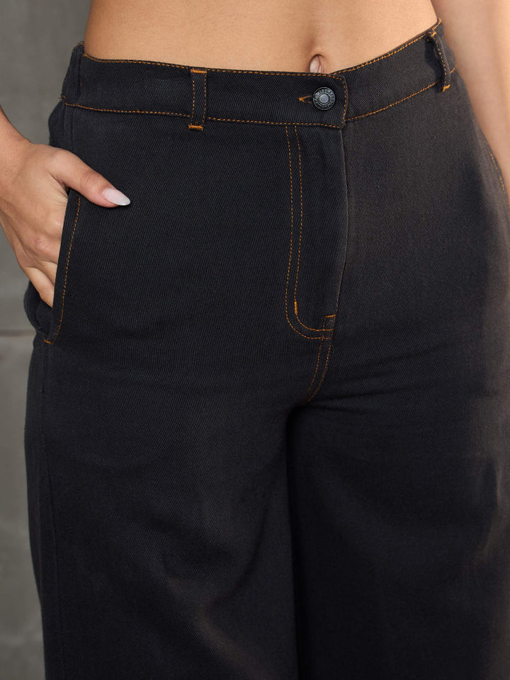 Women Charcoal Denim Flared Pants