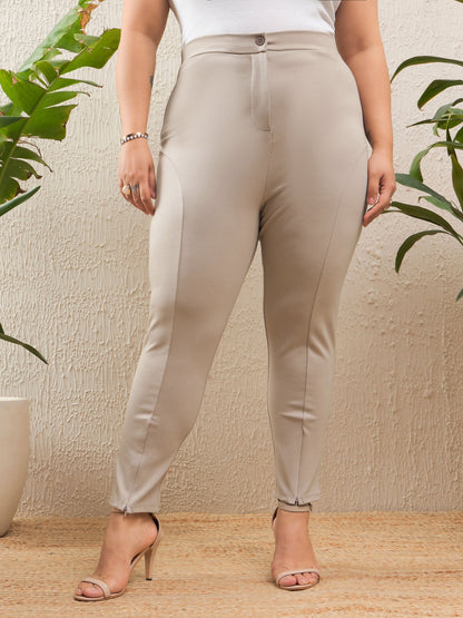Light Beige Roma Front Zipper Mom Fit Pants