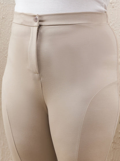 Light Beige Roma Front Zipper Mom Fit Pants