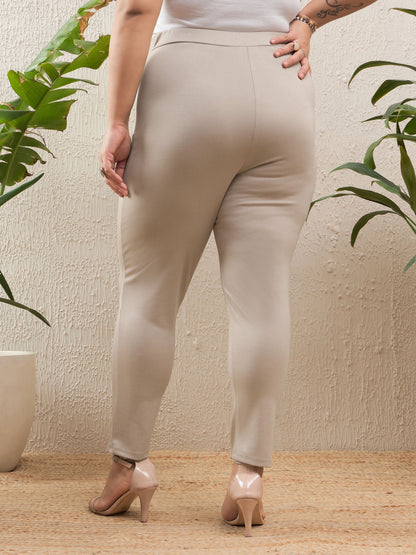 Light Beige Roma Front Zipper Mom Fit Pants