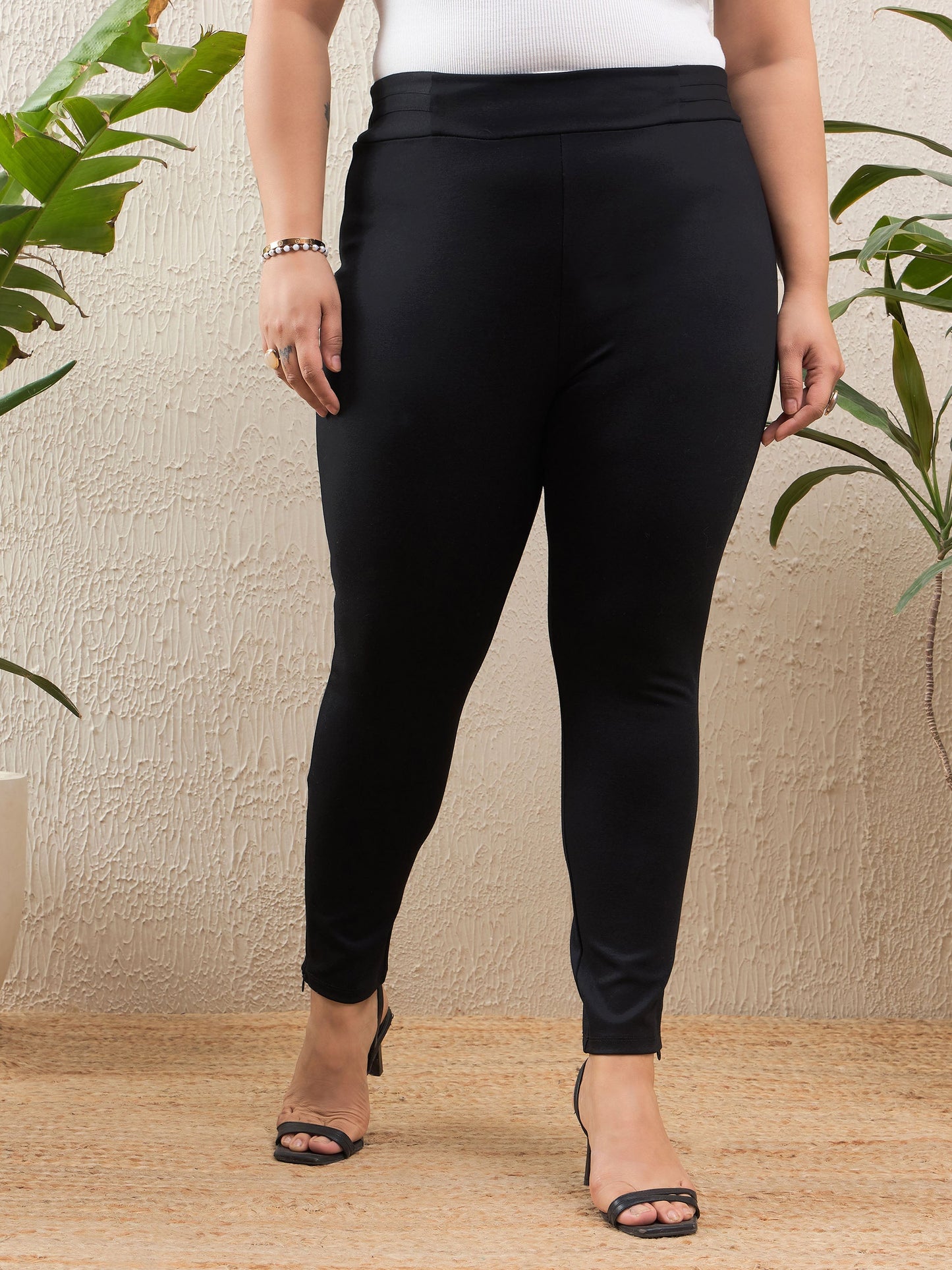 Black Roma Side Zipper High Waist Jegging
