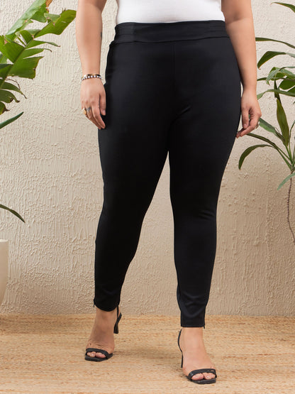 Black Roma Side Zipper High Waist Jegging