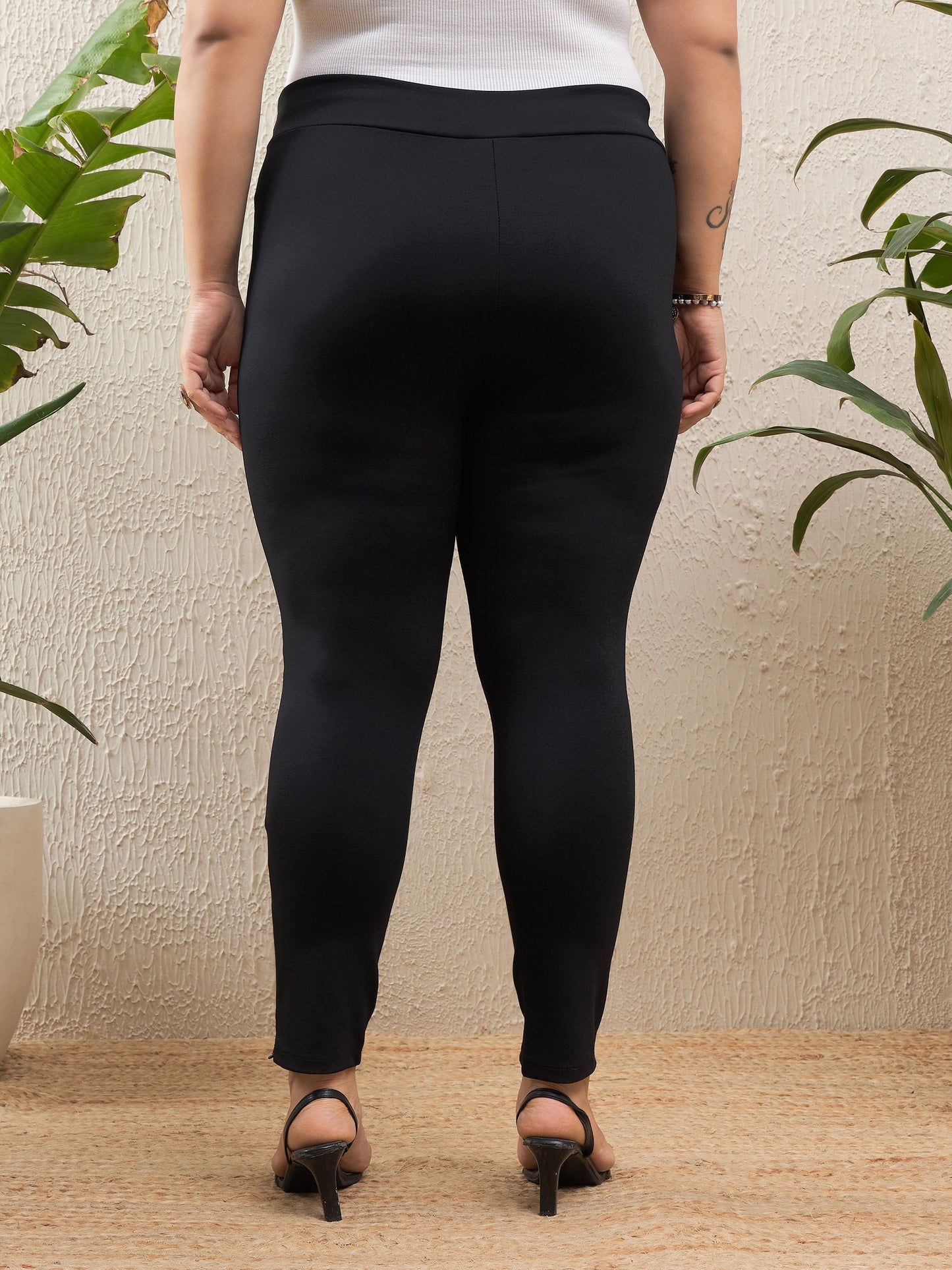 Black Roma Side Zipper High Waist Jegging