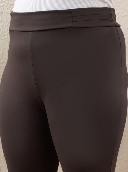 Dark Brown Roma Side Zipper High Waist Jegging