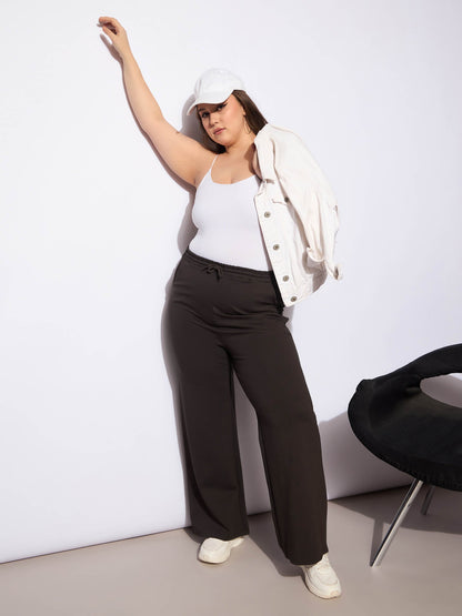 Dark Brown Roma Elasticated Straight Pants