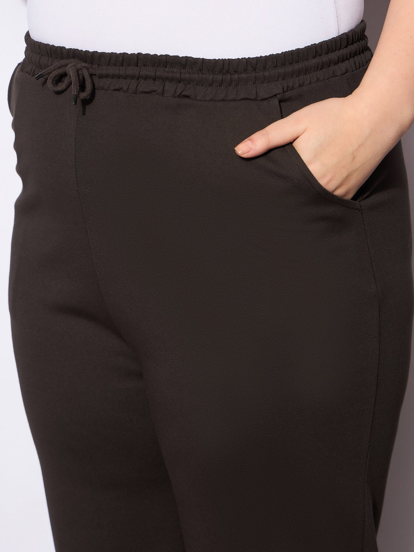 Dark Brown Roma Elasticated Straight Pants