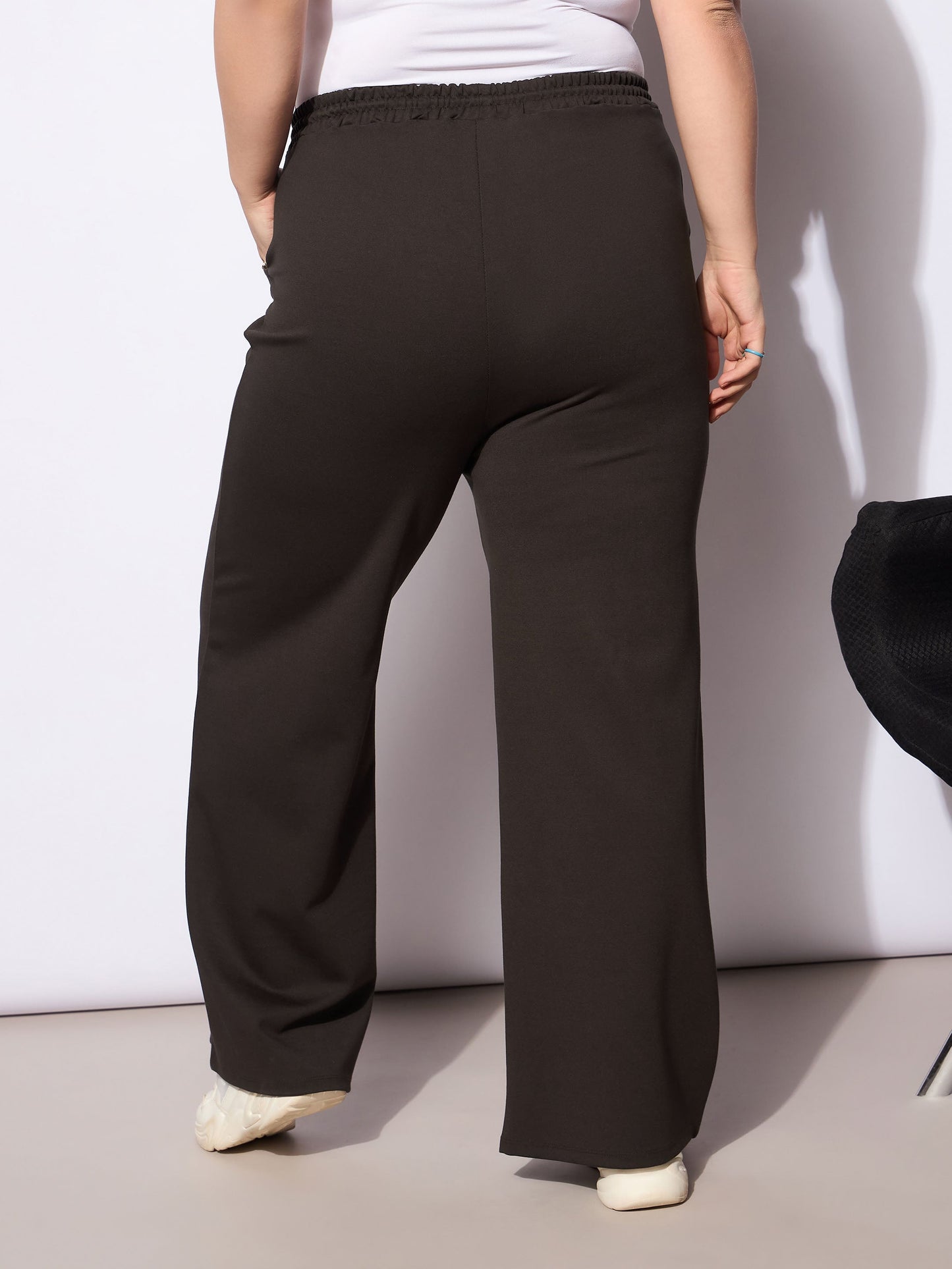 Dark Brown Roma Elasticated Straight Pants