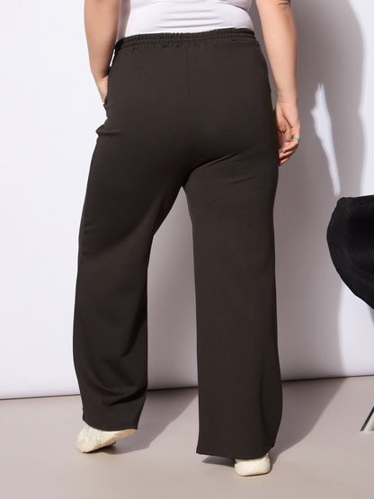 Dark Brown Roma Elasticated Straight Pants