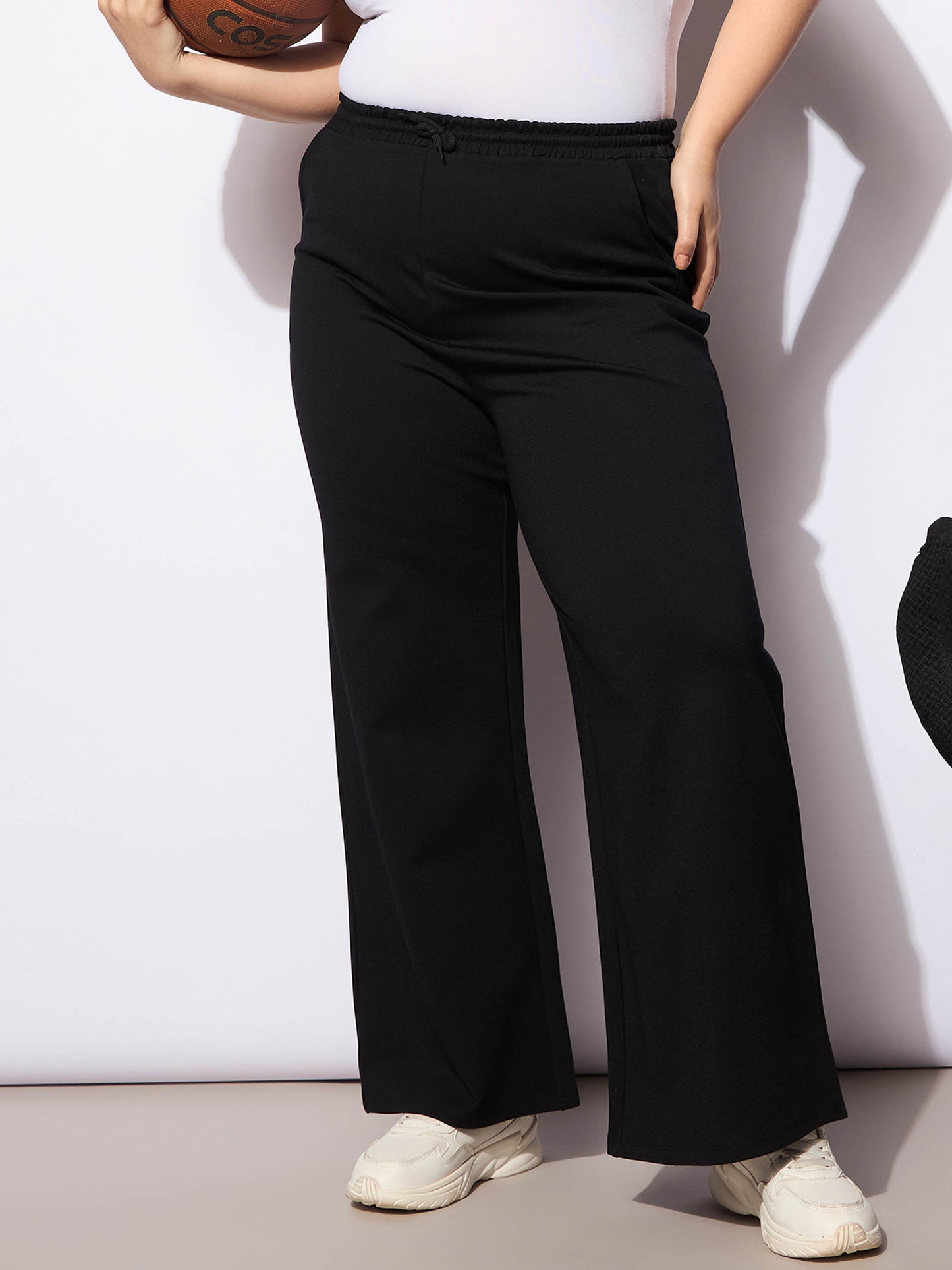 Plus size women's Black Rayon Black Roma Elasticated Straight Pants by Sassafras Curve for wholesale buyers, boutiques, resellers and bulk orders