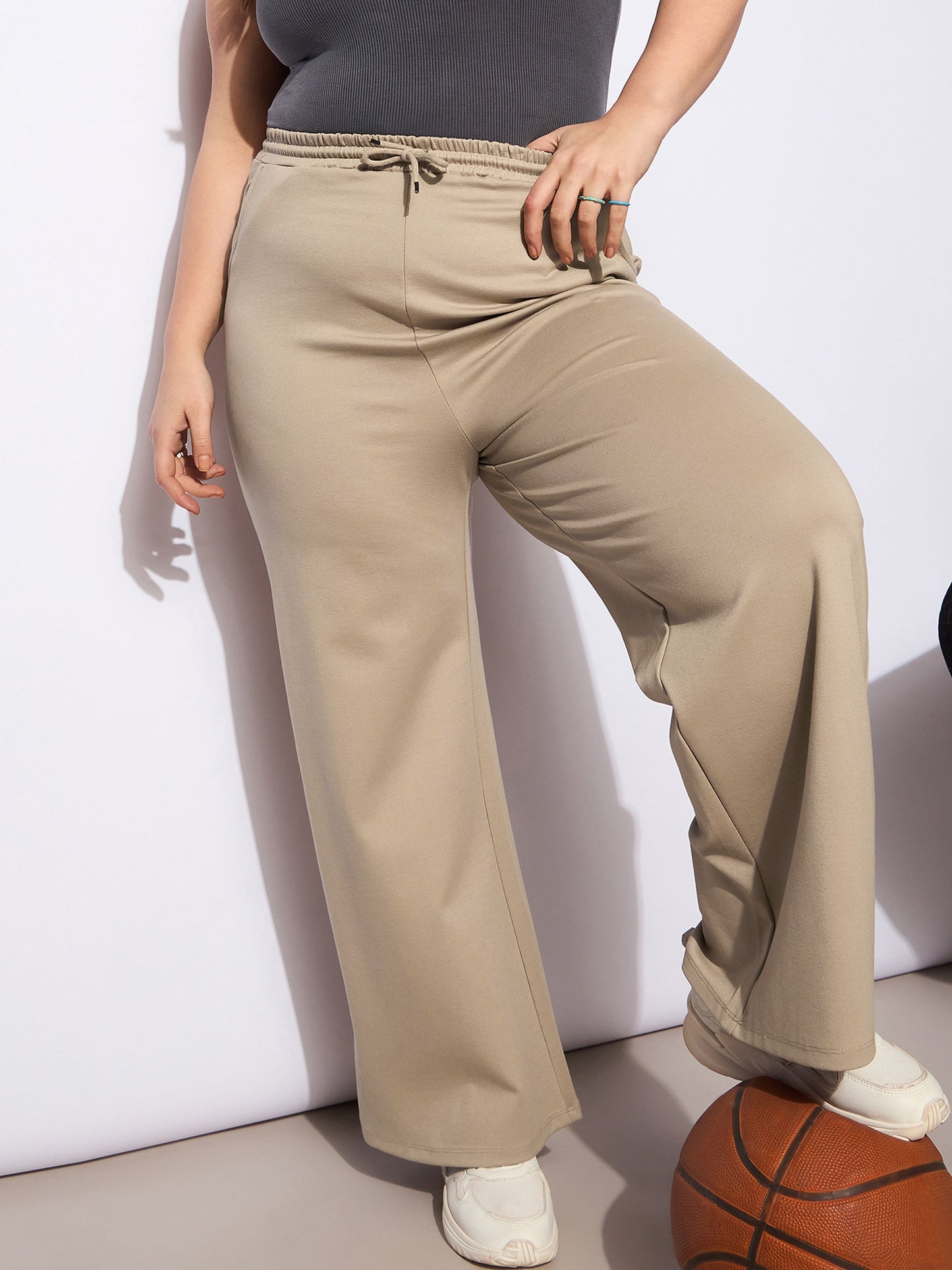 Light Beige Roma Elasticated Straight Pants