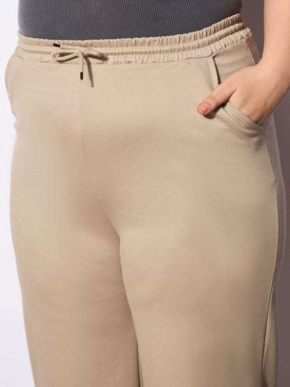Light Beige Roma Elasticated Straight Pants