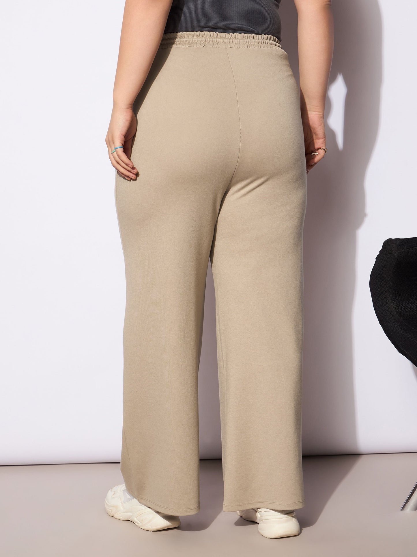 Light Beige Roma Elasticated Straight Pants