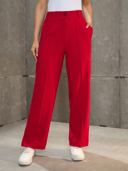 Red Front Darted Straight Pants
