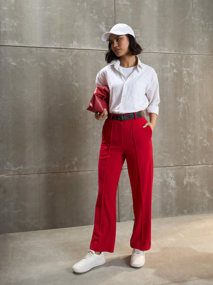 Red Front Darted Straight Pants